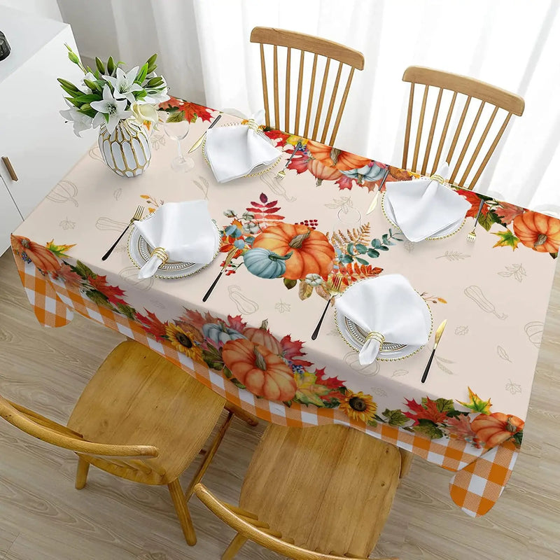 Thanksgiving Fall Pumpkins Maple Leaves Buffalo Plaid Tablecloths Autumn Orange Sunflower Table Cloth Kitchen Dining Table Decor