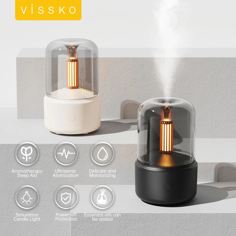 Vissko Portable Mini Aroma Diffuser USB Air Humidifier Essential Oil Night Light Cold Mist Maker Sprayer for Home Gift