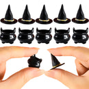 10Pcs Mini Witch Hat And Witch Cauldron Pots Cute Resin Accessories Black Wizard Hat For Halloween Party Home Decor DIY Crafts