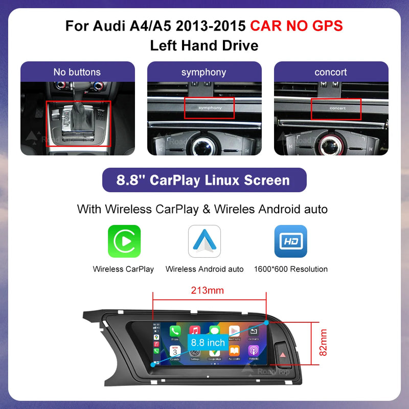 Linux Car Multimedia Radio Touch Screen For Audi A4 A5 2013-2015 with Wireless CarPlay Android Auto Airplay Miracast Function