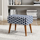 Blue Patterned Footstool with Walnut Legs