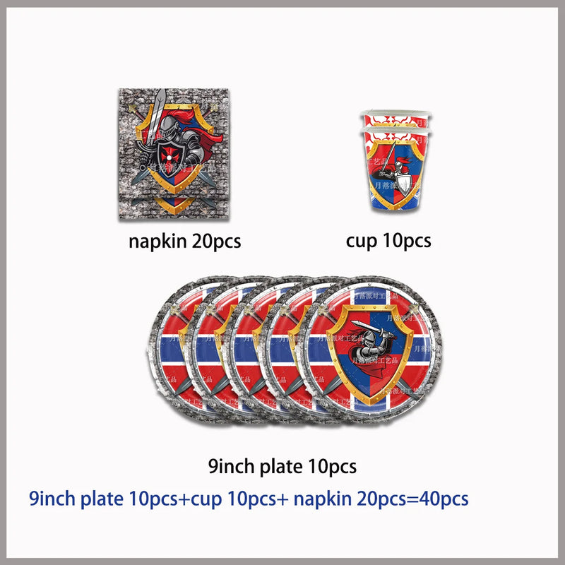 Middle Ages Armored Knight Theme Children's Birthday Party Decoration Supplies Disposable Backdrop Plate Banner Baby Shower Gift
