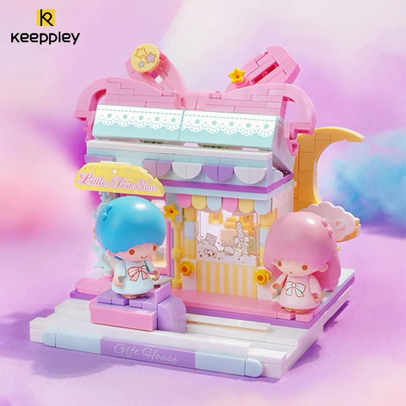 New Keeppley Sanrio Building Blocks Original Kuromi Melody Gemini Cartoon Street View Decoration Model Children's Toys Girl Gift