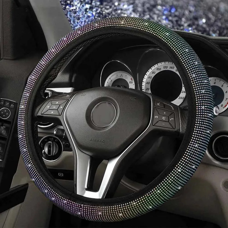 Car Rhinestones Steering Wheel Cover With Crystal Diamond Sparkling Car Suv Steering Wheel Protector Fit 14.5-15 Inch Vehicle