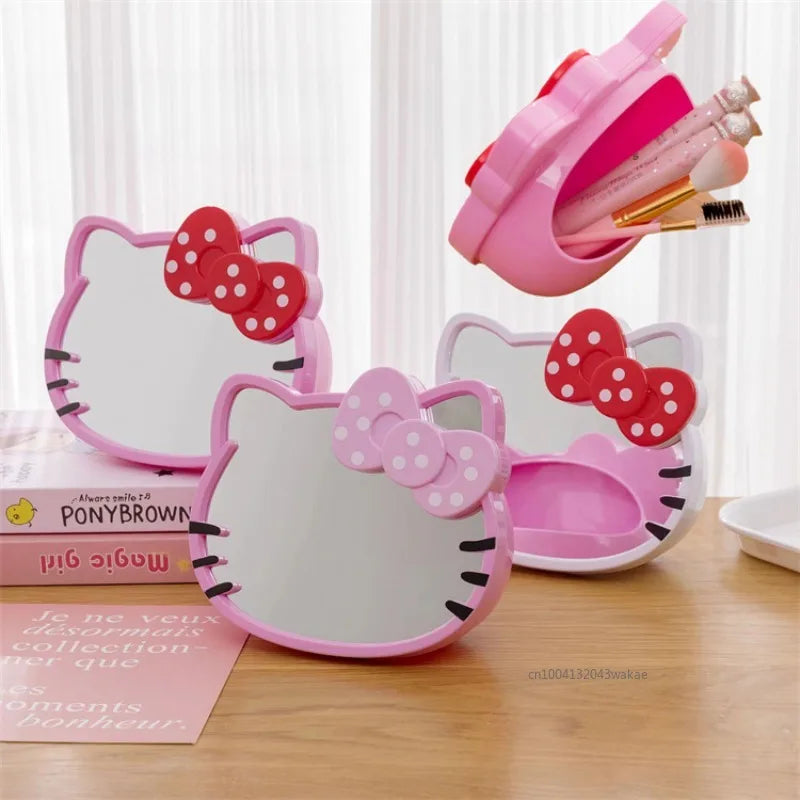 New Sanrio Kawaii Girly Heart Hello Kitty Style Cosmetic Mirror Portable Desktop Mirror Cosmetic Items Storage Box Women's Gift