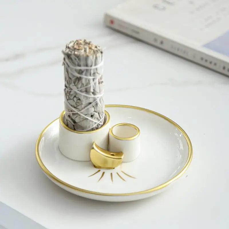 Sage Holder Ceramic Incense Burner Holder for Stick Decorative Ash Catcher Tray Candle Holder Smudging Burn Bowl home decoration