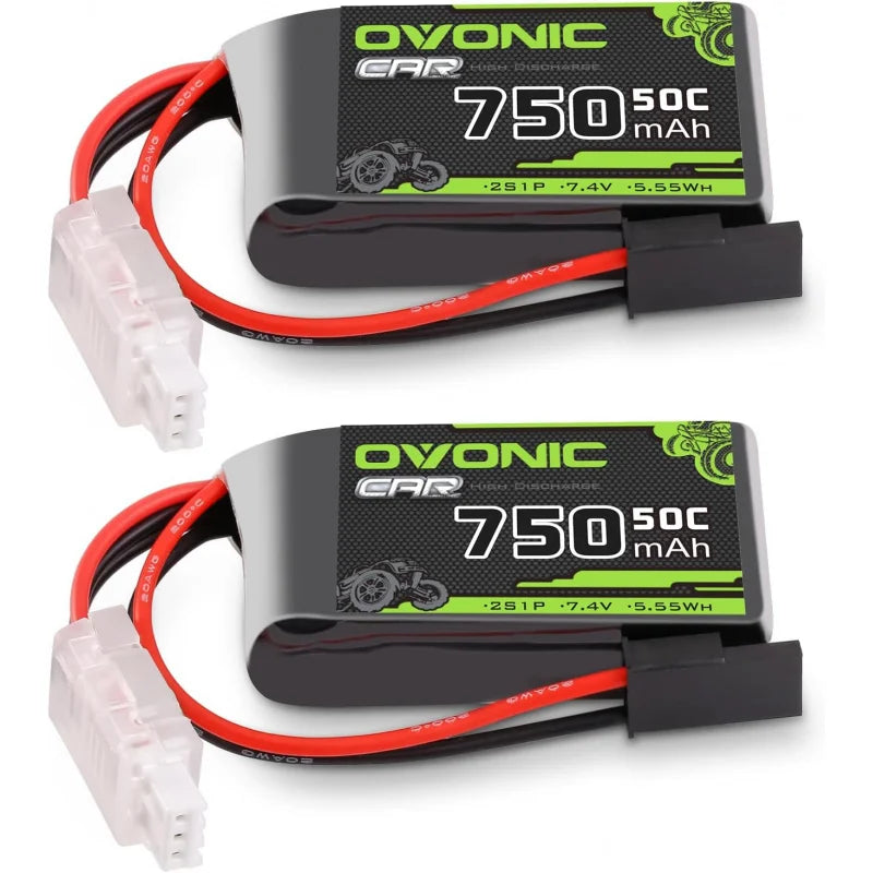 OVONIC 2S Lipo 750mAh 7.4V 50C Lipo Battery with XT60 to TR Connector[2.1" D x 1.1" W x 0.6" H][1 Package Including