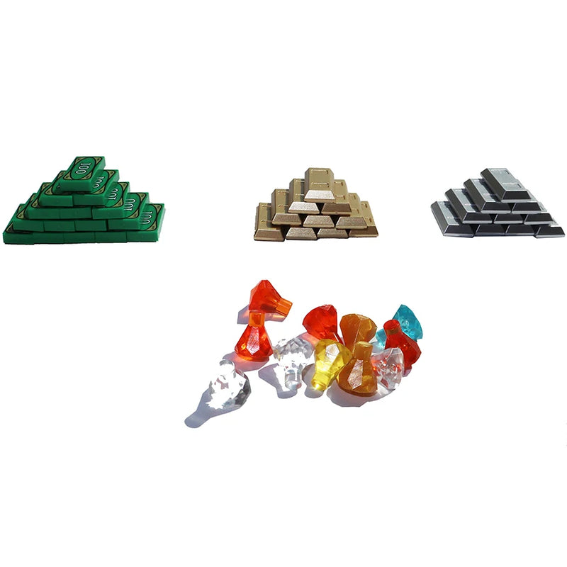 City Treasure Chest Gem Box Gold Silver Diamond Dollar Cents Money Coins Cash Bricks Accessory Printed MOC Toy Building Block