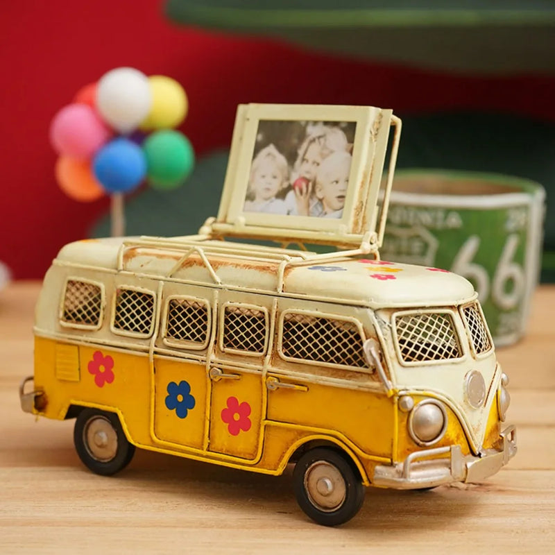 Retro Campervan Model Nostalgic Old Object Large Metal Iron Art Bus Piggy Bank Gift Desktop Decoration Camper Van Model Bar