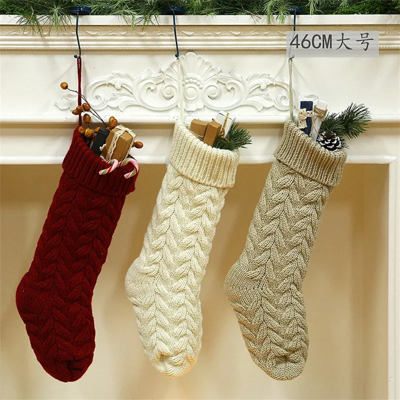 Large Candy Christmas Stockings 46cm Hanging Knitted New Year Xmas Gift Bags Natale Navidad Christmas Decorations for Home 2022