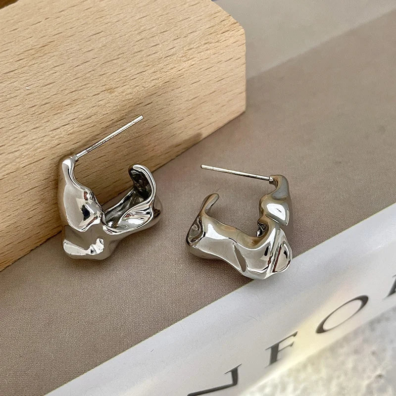 Irregular Liquid Metal Earrings Personality Fashion Retro Geometric Hollow Out Drop Earrings Woman Party Travel Christmas Gift