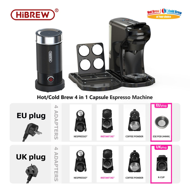 HiBREW Coffee Machine 19 Bar 4in1 Hot &amp; Cold Multiple Capsule Espresso Cafetera Pod Coffee Maker Dolce Milk Nexpresso Powder H1A