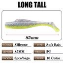 6pcs/Lot T Tail Soft Lure 80mm 5g Float TPR Silicone Bait For Bass Sea Fishing Swimbait Jig Wobblers Artificial Rubber Tackle