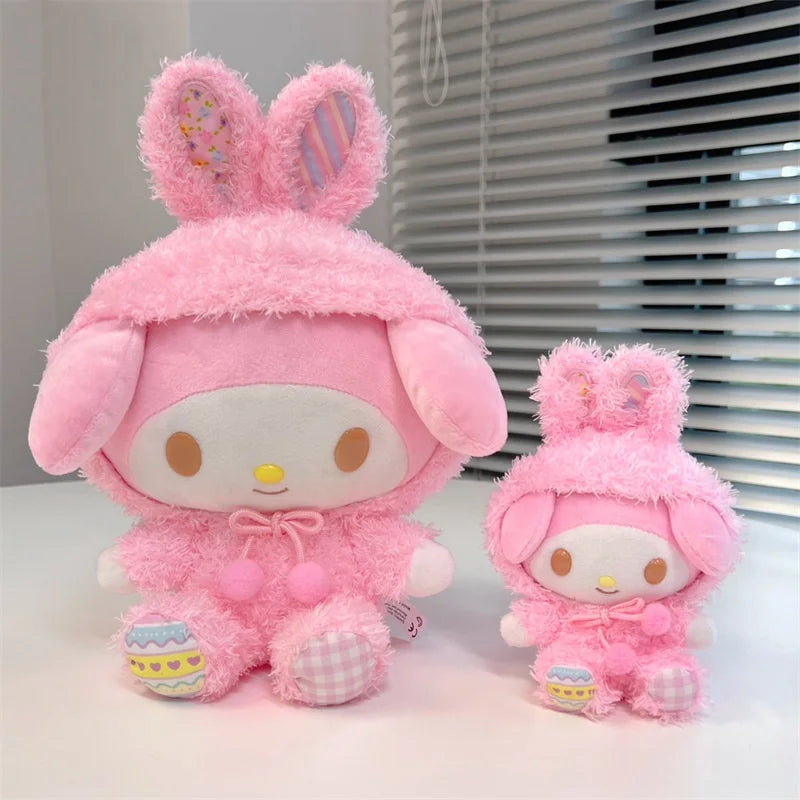 Easter Cute Hellokitty Kuromi Melody Cinnamoroll  Pochacco Turn Into Rabbit Plush Toys Cartoon Lovely Stuffed Dolls For Holiday