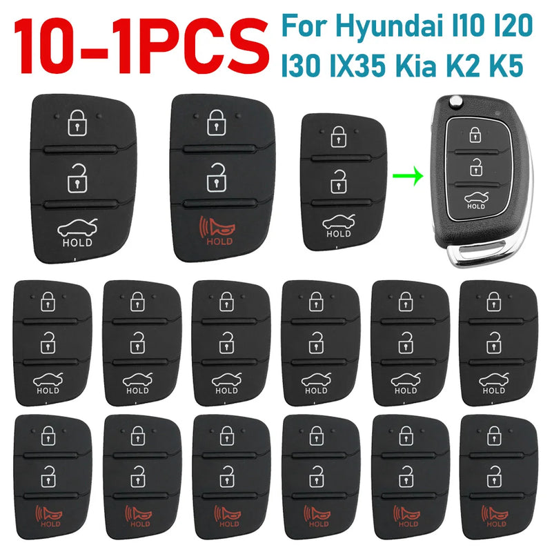 10-1PCS Replacement 3 Buttons Remote Key Fob Case Rubber Pad For Hyundai I10 I20 I30 IX35 Kia K2 K5 Rio Sportage Flip Key Parts