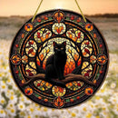 Black Cat In Moonlight Stained Window Hanging Sun Catcher Sunshade Cat Lover Sign Gift For Family Home Outdoor Indoor Yard Decor