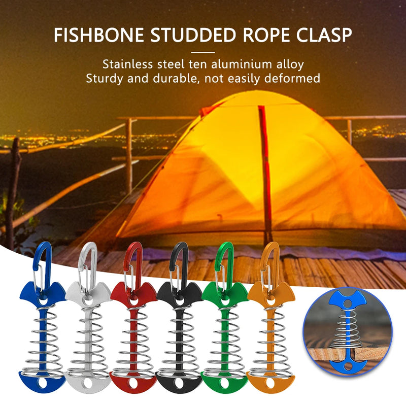 1/5Pcs Adjustable Plank Floor Spring Fishbone Anchor Tent Pegs Buckle Outdoor Awning Deck Stakes Fixed Nails Camping Tent Hooks