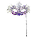 Metal Fancy Elegant Party Masque with Handheld Stick Half Face Venetian Masque with Rhinestones for Women Men Prom Masquerade
