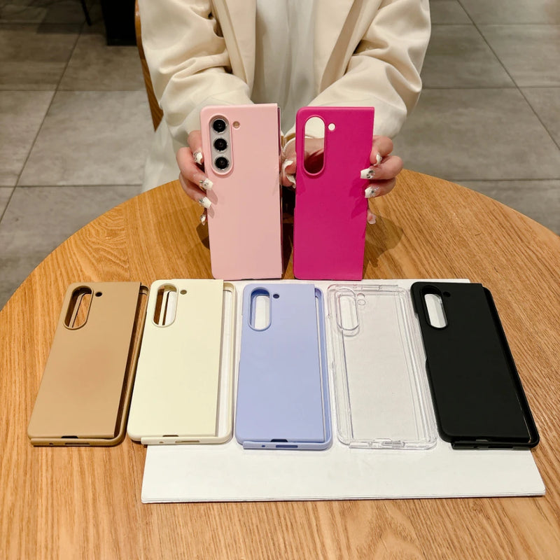 Fashion Solid Color Business Soft Leather Case for Samsung Galaxy Z Fold 3 4 5 Fold4 Fold3 Fold5 Hard PC Phone Back Cover