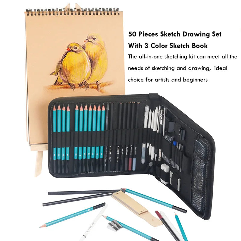 Premium 50/52Pcs Professional Drawing Sketch Pencils Set Wood Pencil Tool Kit Charcoal Pencil Artist Beginner Art Supplies