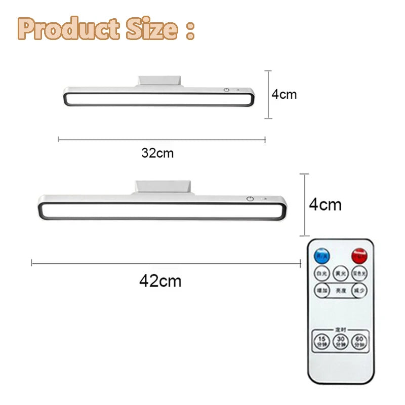 Rechargeable Desk Lamp Hanging Magnetic Reading Table Lamp LED Remote Control Dimming Lamp Battery Powered Bedroom Night Light