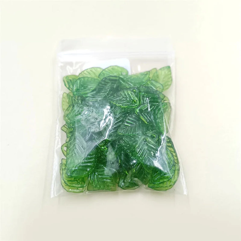 100Pcs Acrylic Green Leaf Pendant Fashion DIY Handmade Accessories Beads Ornament Materials Earring Jewelry Making