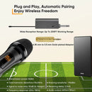 Saiyin Rechargeable Wireless Microphone, Uhf Dual Handheld Dynamic Microphone Karaoke System, with Rechargeable Microphone and Receiver, 200 Ruler Range, 1/4''&1/8'' Output, for Amplifier, Amplifier System