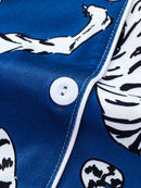 Tiger print pajama set button-down cardigan lapel short elastic waistband shorts women's loungewear