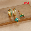 3PCS Stainless Steel Gold Color Four Flower Hoop Earrings Set for Women Elegant Zircon Pendant Huggies Piercing Trendy Jewelry