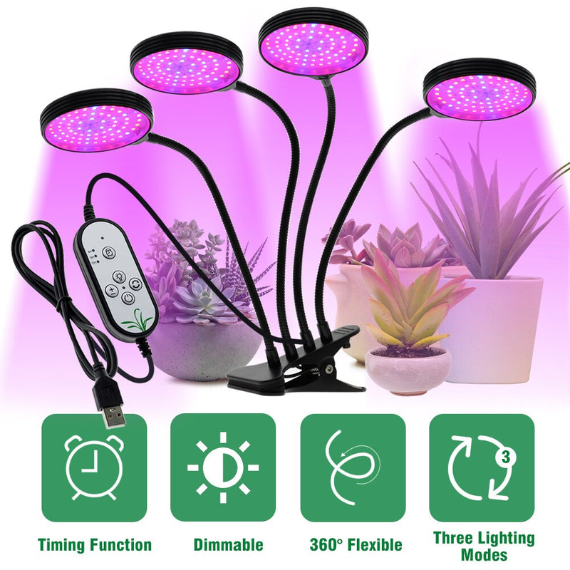LED Grow Light USB Full Spectrum Plant Growing Lamp with 5-Level Dimmable & Timer Setting Phyto Lamp for Plants Flower Grow Tent