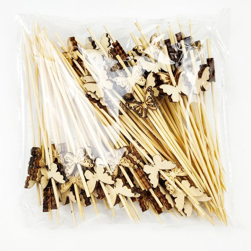 100Pcs 12Cm Disposable Party Tableware Fruit Dessert Sticks Bamboo Skewers Buffet Cupcake Decoration Wedding Supplies