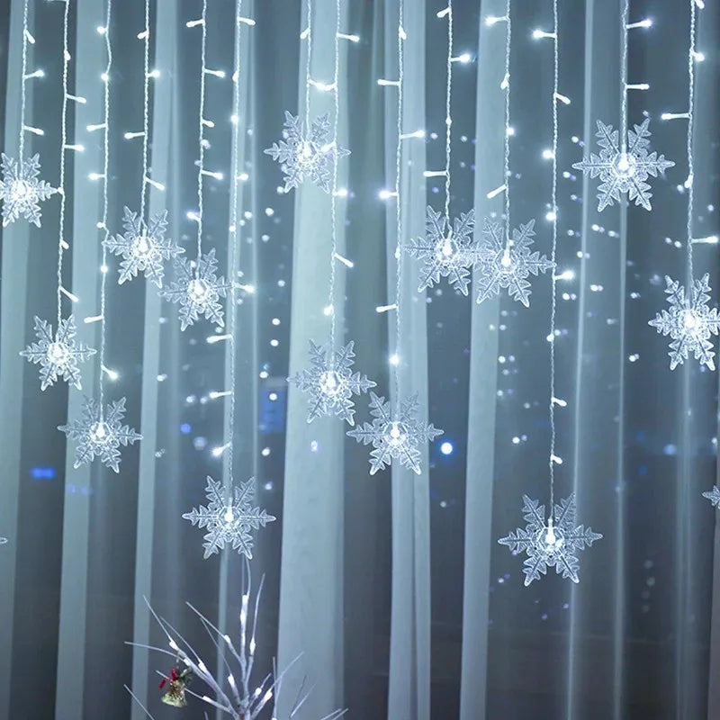 Christmas Light Led Snowflake Curtain Icicle Fairy String Lights Garland Outdoor For Home Garden New Year Party Decoration