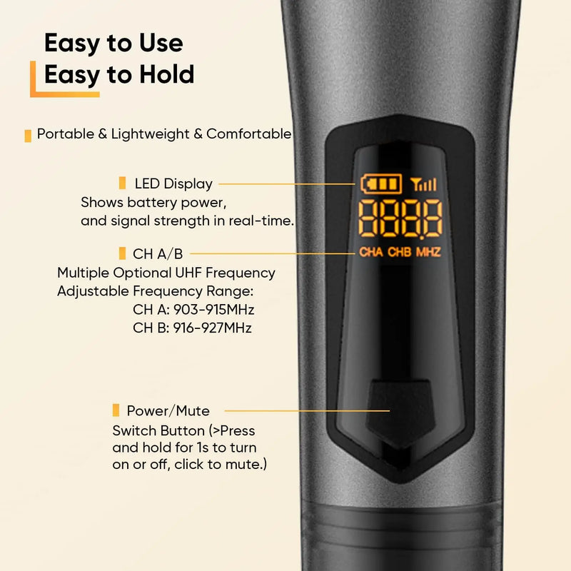 Saiyin Rechargeable Wireless Microphone, Uhf Dual Handheld Dynamic Microphone Karaoke System, with Rechargeable Microphone and Receiver, 200 Ruler Range, 1/4''&1/8'' Output, for Amplifier, Amplifier System