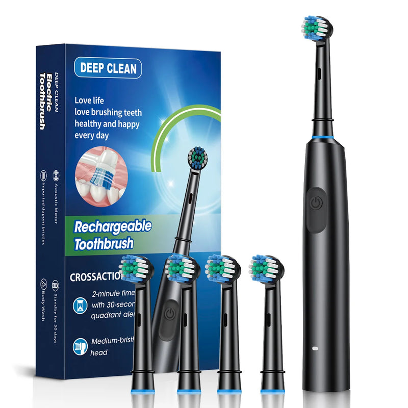 Smart Rotating Electric Toothbrush Rechargeable Toothbrush with 8 Replacement Brush Heads Rotary Electric Toothbrush Adult