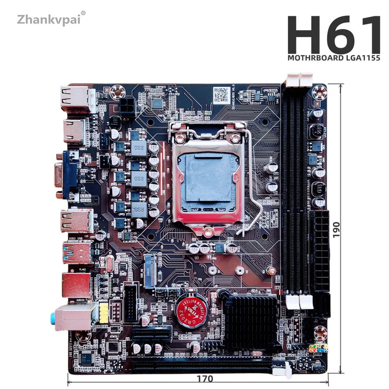 H61 LGA1155 Desktop Motherboard Intel Quad Core Low Power i5-2400S 2.50GHZ DRR3  4GB Memory Support Kit