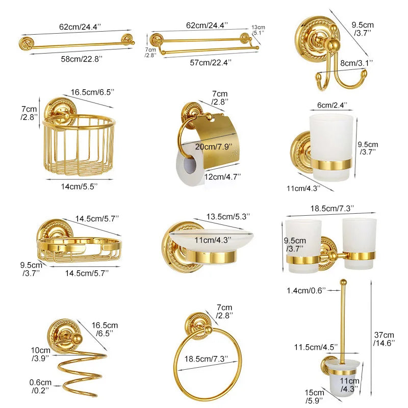Gold Bath hardware Set Bathroom Accessories Shelf Soap Dish Toilet Paper Holder Soap Dispenser Robe Hook ELM53G