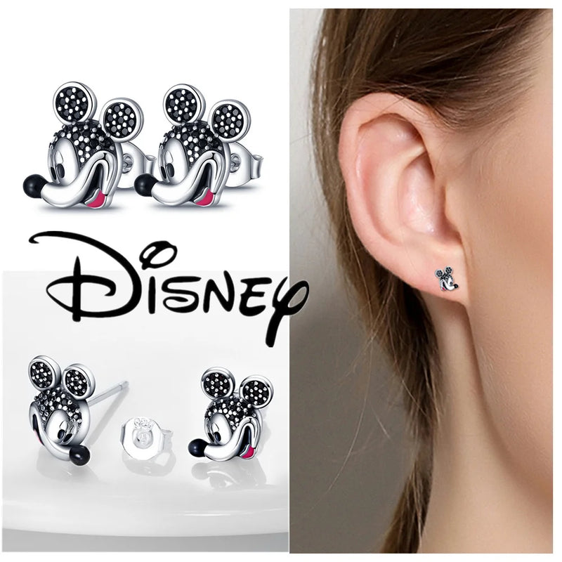 Real 925 Sterling Silver Disney Mickey Mouse Earrings Star Earrings for Women's Wedding and Engagement Girlfriend Birthday Gift
