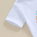 Easter Bunny Print Short Sleeve Top and Pants Set with Matching Headband for Girls - Egg and Carrot Print Outfit Set