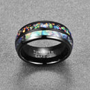 Nuncad New Fashion Hot Men Rings Electroplated Black Inlaid Shells Opal Dome Tungsten Steel Ring Size 7/8/9/10/11/12 T090R
