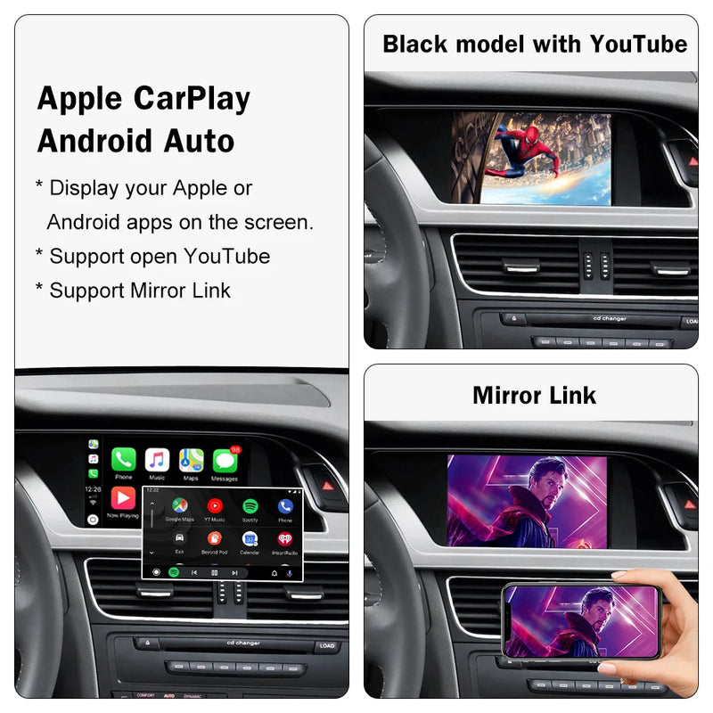 Wireless Carplay for Audi A4 B8 A5 Q5 2009-2015, Support Apple Carplay Android Auto AirPlay Mirroring Rear Camera  USB Player