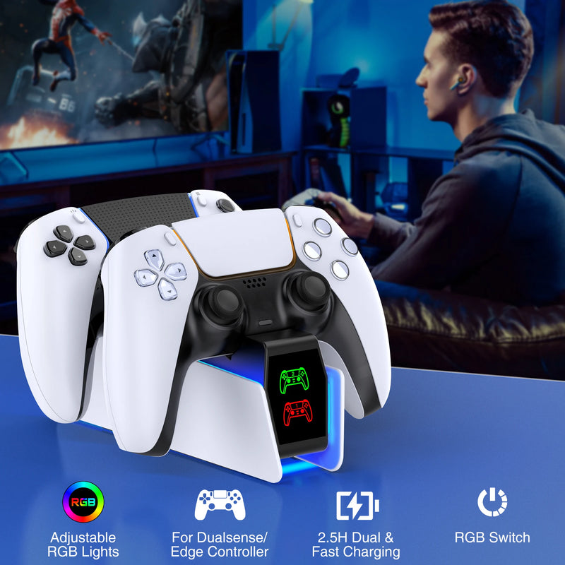 DinoFire Dual Fast Charger for PS5 Wireless Controller Stand for Sony PlayStation 5 Gamepad DualSense controller Charging Base