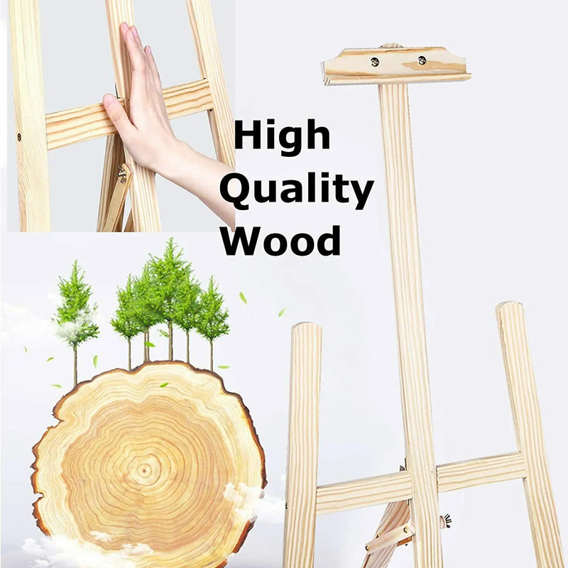 150cm Professional Studio Easel, Solid Pinewood Artist Easel Foldable and Adjustable, A-Frame Easel Stand for Art Craft Display