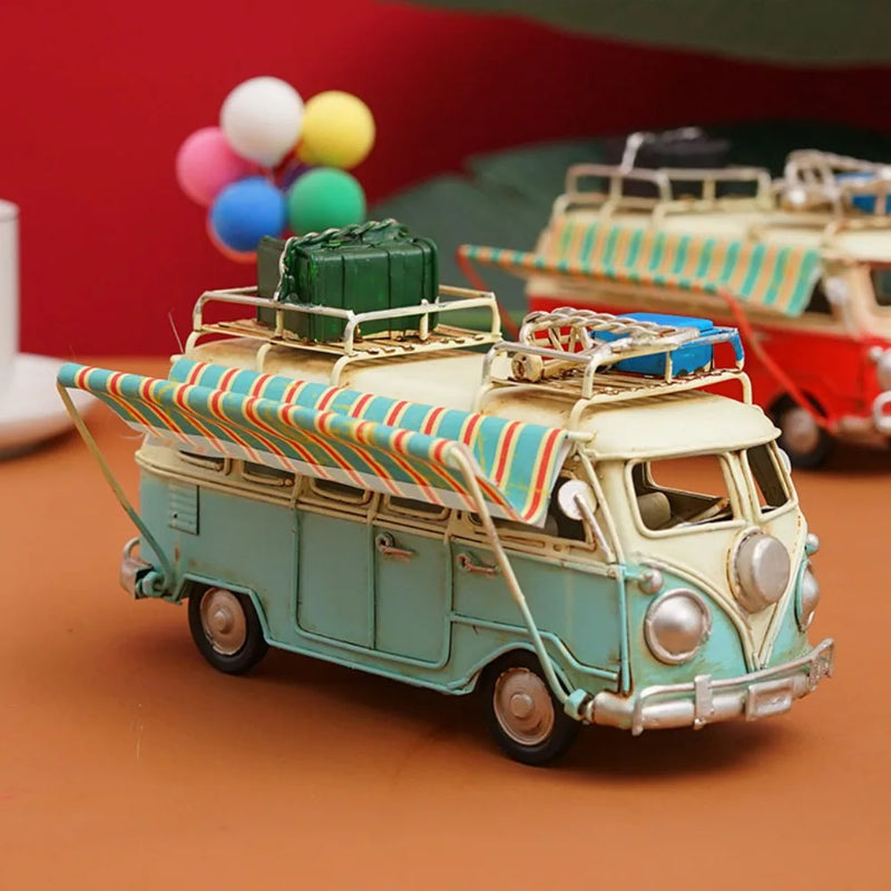 Retro Campervan Model Nostalgic Old Object Large Metal Iron Art Bus Piggy Bank Gift Desktop Decoration Camper Van Model Bar