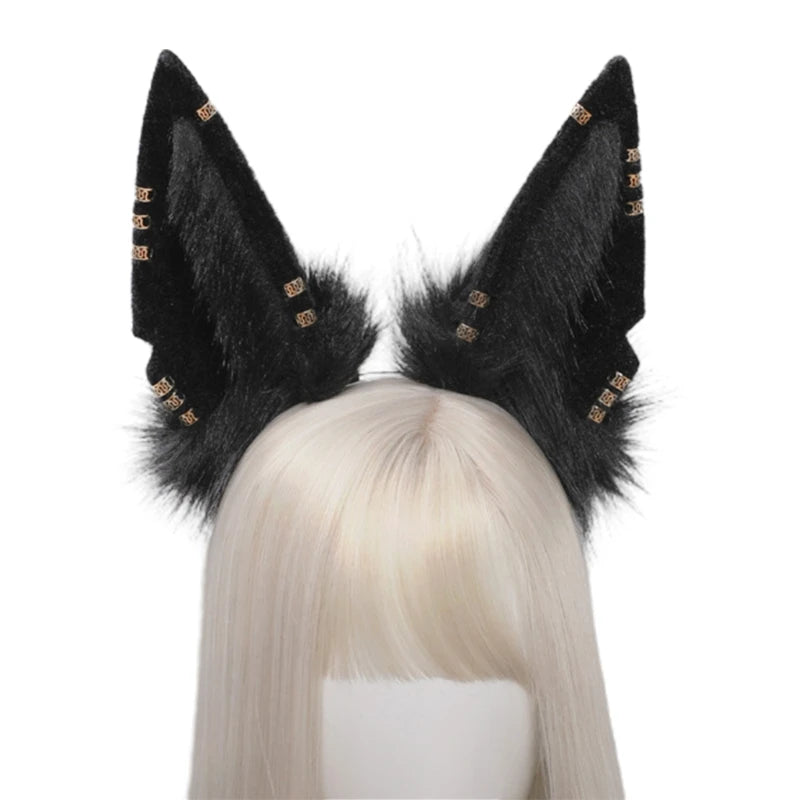 F42F Women Animal Wolf Ears Headdress Plush Hairband Furry  Headband Anime for Halloween Christmas Cosplay Accessories