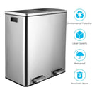 Brushed Stainless Steel 60L/16Gallon Rectangular Hands-Free Dual Compartment Recycling Kitchen Step Trash Can w/ Soft-Close Lid