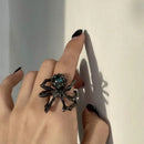 Gothic Crystal Ball Halloween Spider Finger Ring for Women Men Couple Unique Punk Jewelry Animal Party Daily Gift Accessories