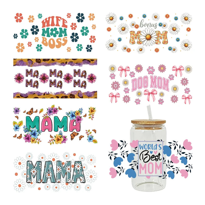 Best Mom Ever Mama Dog Mom 3D UV DTF Stickers Wraps For Coffee 16oz Mug Libbey Glass Can Cup D17499