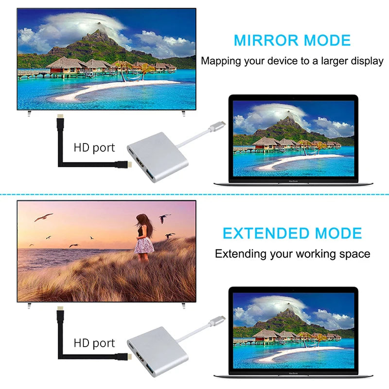 3 IN 1 Type C USB HUB To HDMI Cable Adapter Splitter USB-C 4K USB 3.0 PD Fast Charging For MacBook Samsung Galaxy S9/S8 XIAOMI