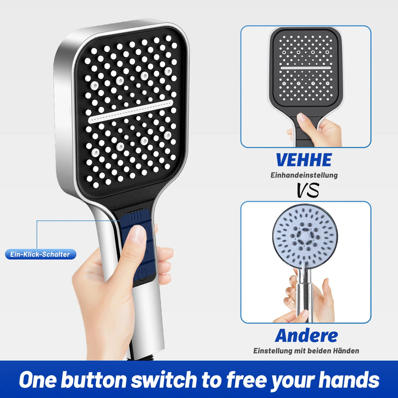 New Black Shower Head 2023 Rainfall High Pressure Water Saving 7 Modes Adjustable One Key Stop Button for Bathroom Accessary