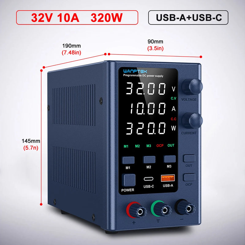 Wanptek DC Power Supply 30V 10A 60V 5A 120V 3A Adjustable Laboratory Power Supply with USB fast Charging Bench Power Supplies